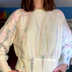 Cropped white/pink/blue tie dye sweater